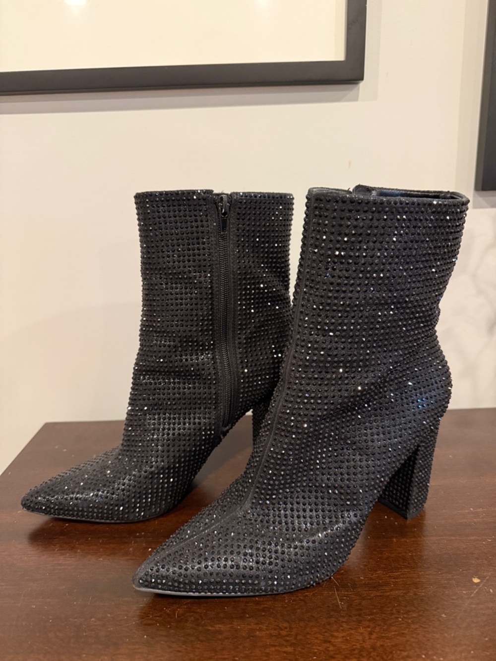 Mix No. 6 Black Crystal-Embellished Pointed Ankle Boots